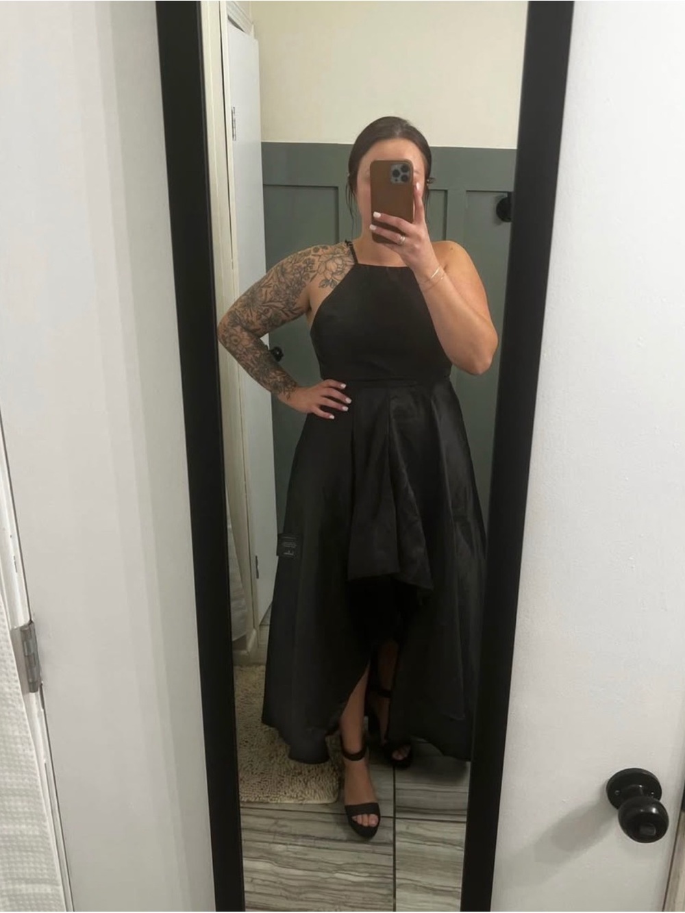 Elegant Black High-Low Halter Evening Dress